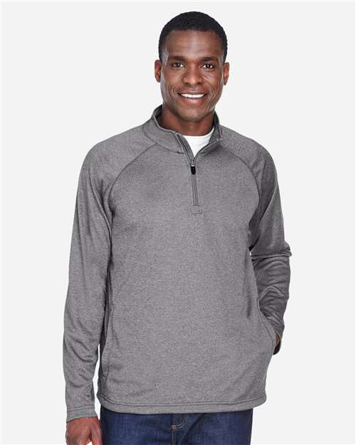 Devon & Jones DG440 Men's Stretch Tech-Shell Compass Quarter-Zip Pullover - Dark Grey Heather - model front