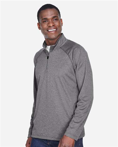Devon & Jones DG440 Men's Stretch Tech-Shell Compass Quarter-Zip Pullover - Dark Grey Heather - model side