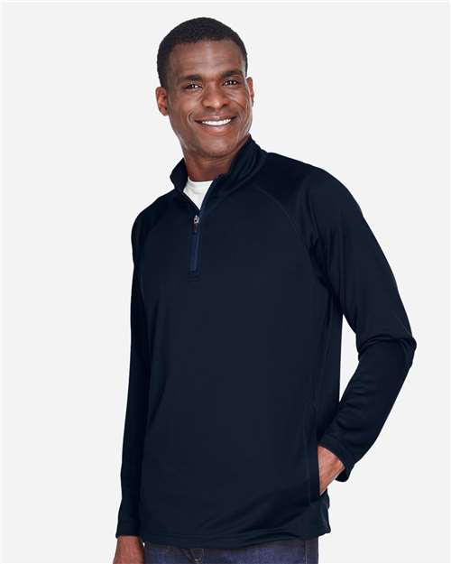 Devon & Jones DG440 Men's Stretch Tech-Shell Compass Quarter-Zip Pullover - Navy - model side