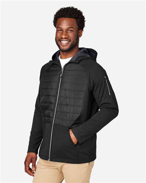 Core 365 CE808 Unisex Techno Lite Hybrid Hooded Jacket - Black - model side