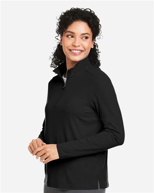 Devon & Jones DG425W Women's Raleigh Stretch Quarter-Zip Pullover - Black - model side