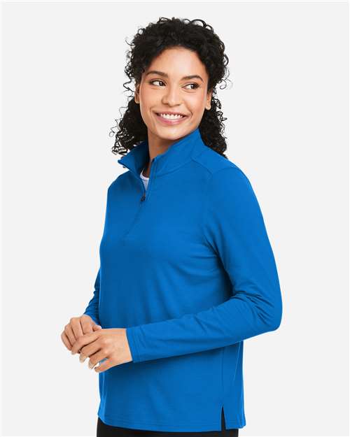 Devon & Jones DG425W Women's Raleigh Stretch Quarter-Zip Pullover - French Blue - model side