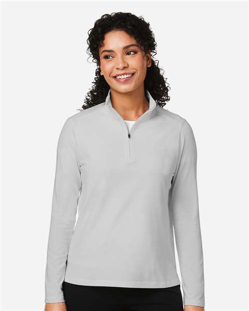 Devon & Jones DG425W Women's Raleigh Stretch Quarter-Zip Pullover - Grey - model front