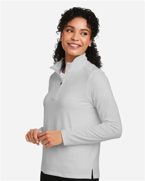 Devon & Jones DG425W Women's Raleigh Stretch Quarter-Zip Pullover - Grey - model side