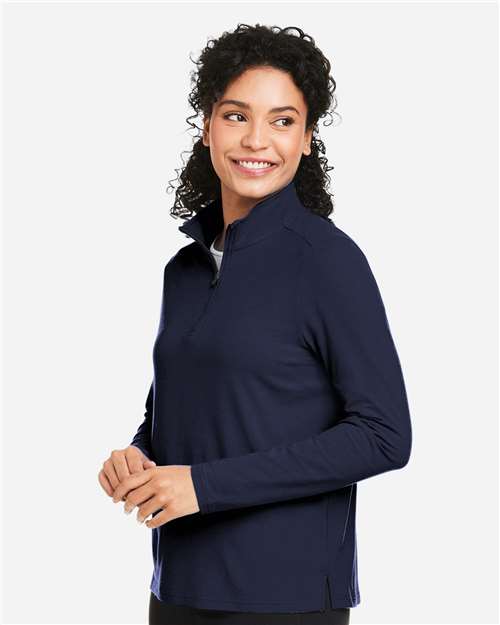 Devon & Jones DG425W Women's Raleigh Stretch Quarter-Zip Pullover - Navy - model side