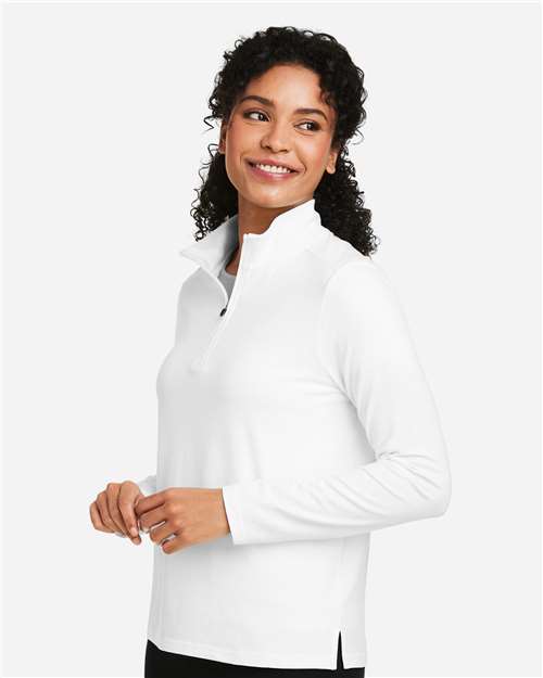 Devon & Jones DG425W Women's Raleigh Stretch Quarter-Zip Pullover - White - model side