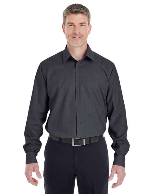 Devon & Jones DG532 Men's Crown Collection Royal Dobby Dress Shirt - Black - model front