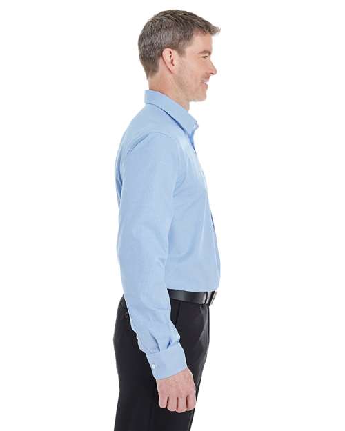 Devon & Jones DG532 Men's Crown Collection Royal Dobby Dress Shirt - French Blue - model side