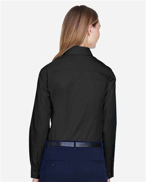 Devon & Jones D620W Women's Crown Collection Broadcloth Woven Dress Shirt - Black - model back