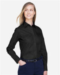 Devon & Jones D620W Women's Crown Collection Broadcloth Woven Dress Shirt - Black - model side