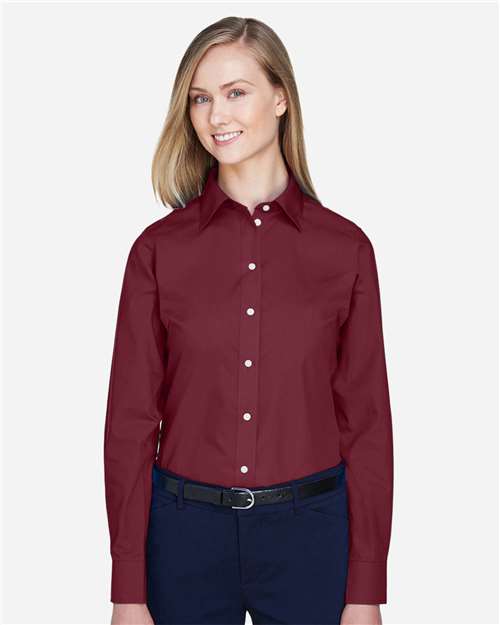 Devon & Jones D620W Women's Crown Collection Broadcloth Woven Dress Shirt - Burgundy - model front