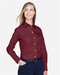 Devon & Jones D620W Women's Crown Collection Broadcloth Woven Dress Shirt - Burgundy - model side