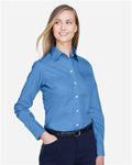 Devon & Jones D620W Women's Crown Collection Broadcloth Woven Dress Shirt - French Blue - model side