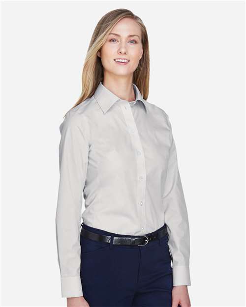 Devon & Jones D620W Women's Crown Collection Broadcloth Woven Dress Shirt - Silver - model side