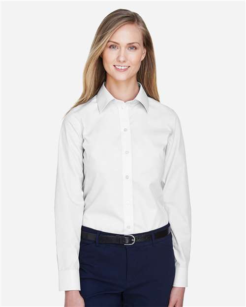 Devon & Jones D620W Women's Crown Collection Broadcloth Woven Dress Shirt - White - model front