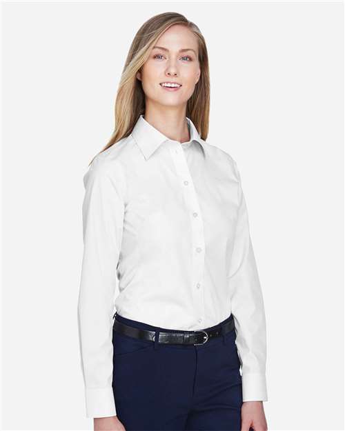 Devon & Jones D620W Women's Crown Collection Broadcloth Woven Dress Shirt - White - model side