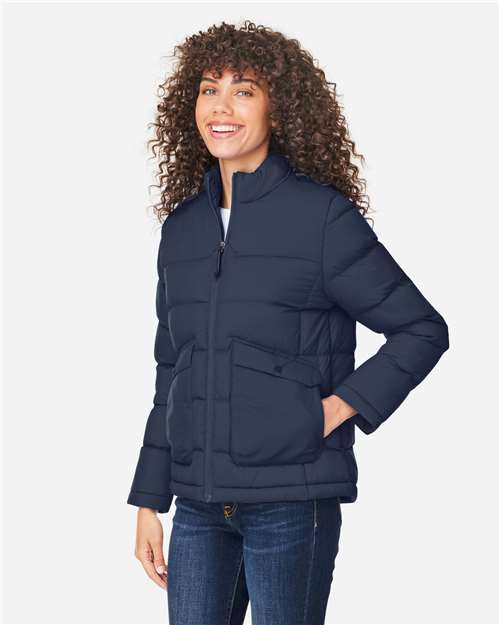 Core 365 CE720W Women's Inspire Puffer Jacket - Classic Navy - model side
