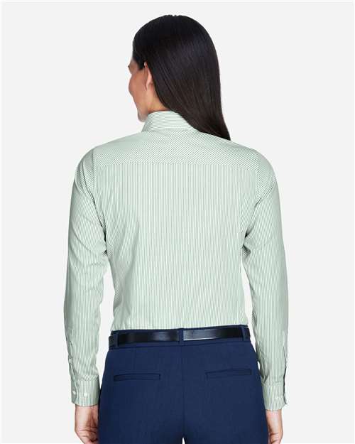 Devon & Jones D645W Women's Crown Collection Banker Stripe Woven Dress Shirt - Dill - model back