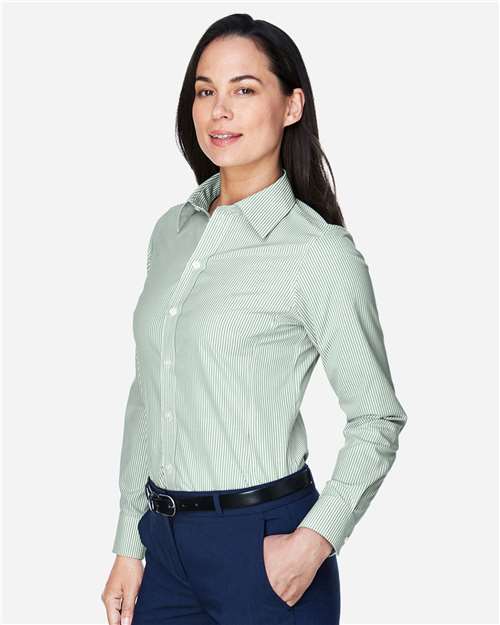 Devon & Jones D645W Women's Crown Collection Banker Stripe Woven Dress Shirt - Dill - model side