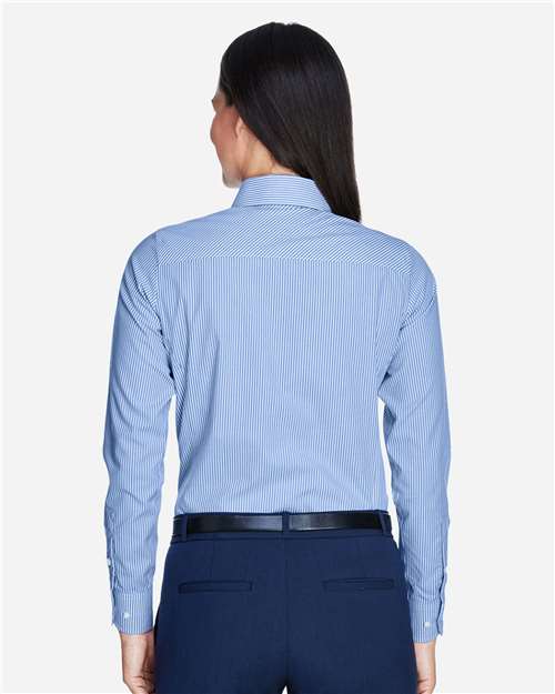 Devon & Jones D645W Women's Crown Collection Banker Stripe Woven Dress Shirt - French Blue - model back