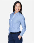 Devon & Jones D645W Women's Crown Collection Banker Stripe Woven Dress Shirt - French Blue - model side