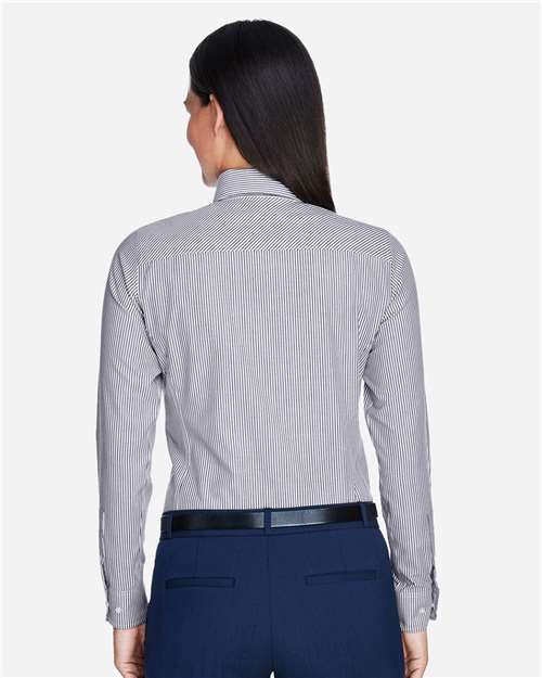Devon & Jones D645W Women's Crown Collection Banker Stripe Woven Dress Shirt - Navy - model back