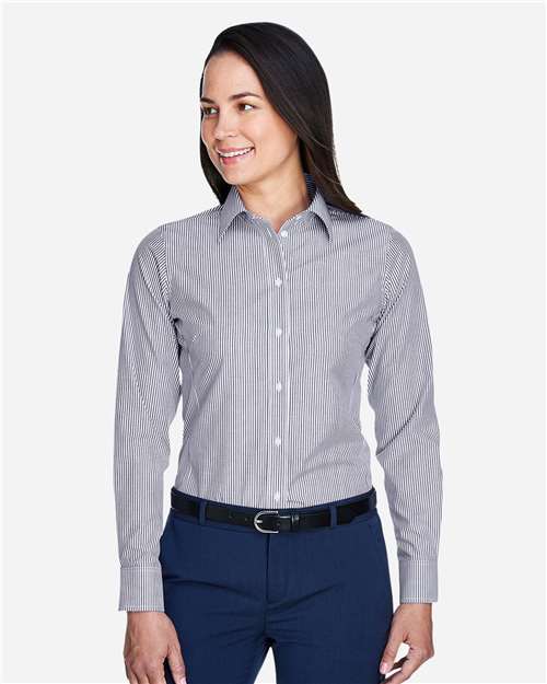 Devon & Jones D645W Women's Crown Collection Banker Stripe Woven Dress Shirt - Navy - model front