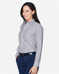 Devon & Jones D645W Women's Crown Collection Banker Stripe Woven Dress Shirt - Navy - model side