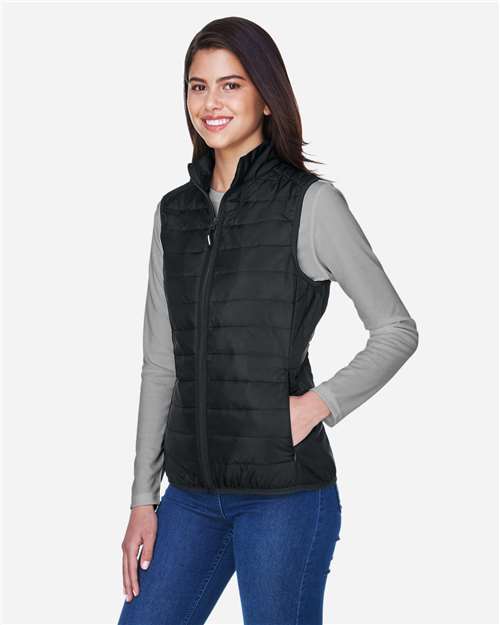 Core 365 CE702W Women's Prevail Packable Puffer Vest - Black - model side