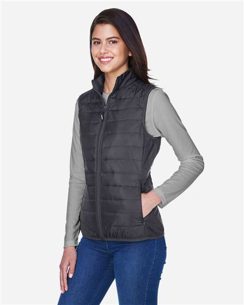 Core 365 CE702W Women's Prevail Packable Puffer Vest - Carbon - model side