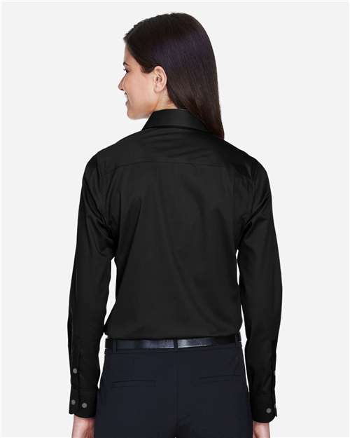 Devon & Jones DG530W Women's Crown Collection Solid Stretch Twill Woven Dress Shirt - Black - model back
