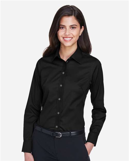 Devon & Jones DG530W Women's Crown Collection Solid Stretch Twill Woven Dress Shirt - Black - model front