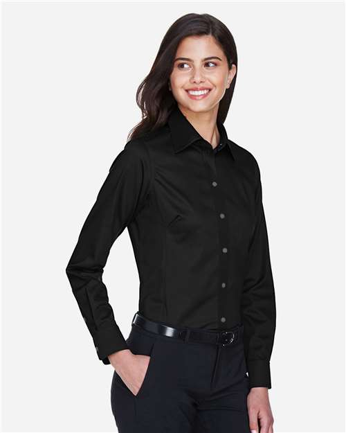 Devon & Jones DG530W Women's Crown Collection Solid Stretch Twill Woven Dress Shirt - Black - model side