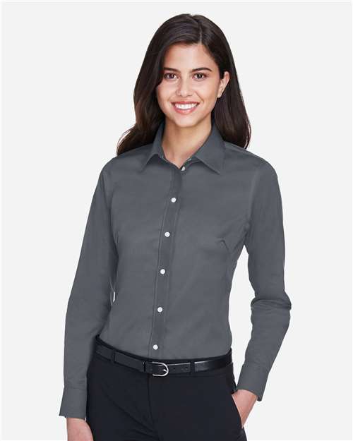 Devon & Jones DG530W Women's Crown Collection Solid Stretch Twill Woven Dress Shirt - Graphite - model front