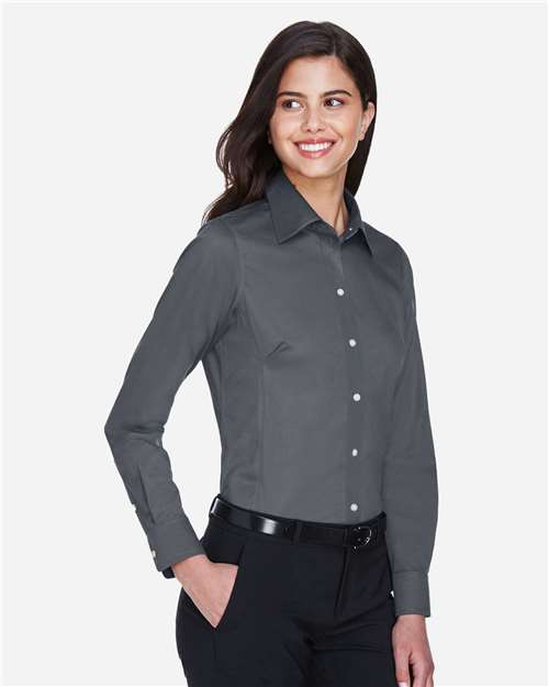 Devon & Jones DG530W Women's Crown Collection Solid Stretch Twill Woven Dress Shirt - Graphite - model side