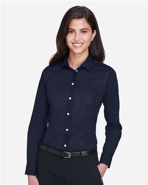 Devon & Jones DG530W Women's Crown Collection Solid Stretch Twill Woven Dress Shirt - Navy - model front