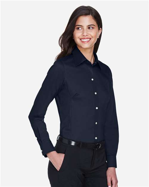 Devon & Jones DG530W Women's Crown Collection Solid Stretch Twill Woven Dress Shirt - Navy - model side