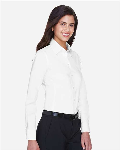 Devon & Jones DG530W Women's Crown Collection Solid Stretch Twill Woven Dress Shirt - White - model side