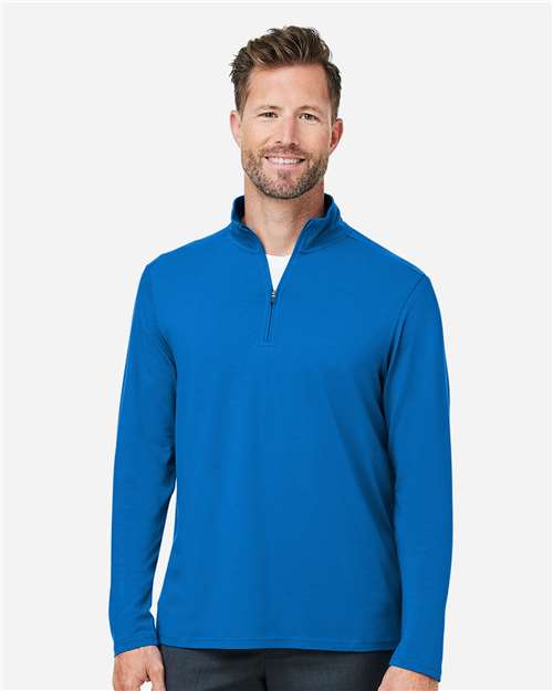 Devon & Jones DG425 Men's Raleigh Stretch Quarter-Zip Pullover - French Blue - model front