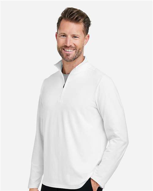 Devon & Jones DG425 Men's Raleigh Stretch Quarter-Zip Pullover - White - model side