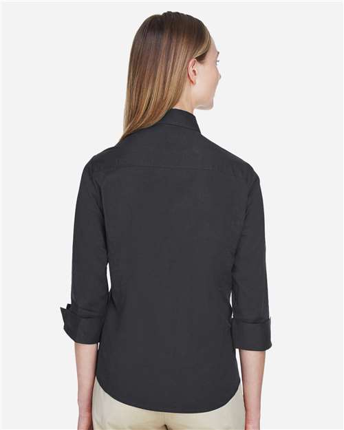 Devon & Jones DP625W Women's Perfect Fit Three-Quarter Sleeve Stretch Poplin Dress Shirt - Black - model back