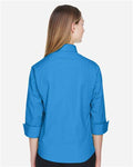 Devon & Jones DP625W Women's Perfect Fit Three-Quarter Sleeve Stretch Poplin Dress Shirt - French Blue - model back