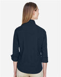 Devon & Jones DP625W Women's Perfect Fit Three-Quarter Sleeve Stretch Poplin Dress Shirt - Navy - model back