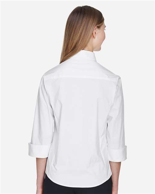 Devon & Jones DP625W Women's Perfect Fit Three-Quarter Sleeve Stretch Poplin Dress Shirt - White - model back