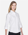Devon & Jones DP625W Women's Perfect Fit Three-Quarter Sleeve Stretch Poplin Dress Shirt - White - model side