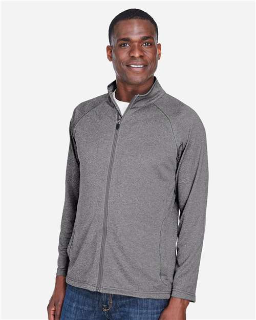 Devon & Jones DG420 Men's Stretch Tech-Shell Compass Full-Zip Jacket - Dark Grey Heather - model front