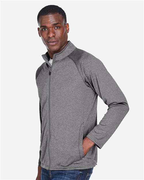 Devon & Jones DG420 Men's Stretch Tech-Shell Compass Full-Zip Jacket - Dark Grey Heather - model side
