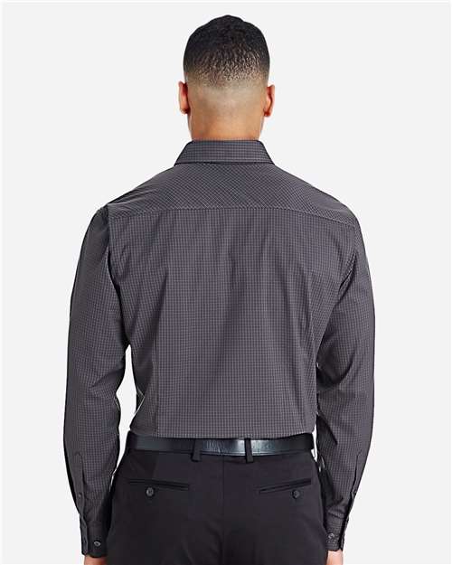 Devon & Jones DG535 Men's CrownLux Performance Tonal Mini Check Woven Dress Shirt - Carbon - model back