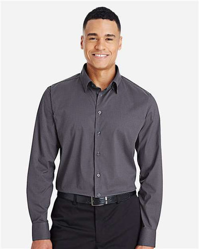 Devon & Jones DG535 Men's CrownLux Performance Tonal Mini Check Woven Dress Shirt - Carbon - model front