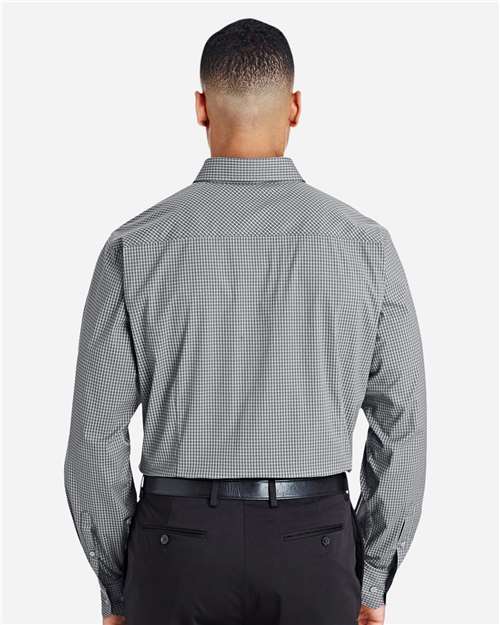 Devon & Jones DG535 Men's CrownLux Performance Tonal Mini Check Woven Dress Shirt - Graphite - model back